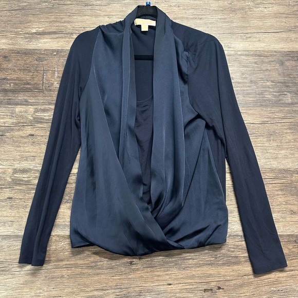 Michael Kors Tops - Michael Kors Blue Long Sleeve V-Neck Wrap Blouse